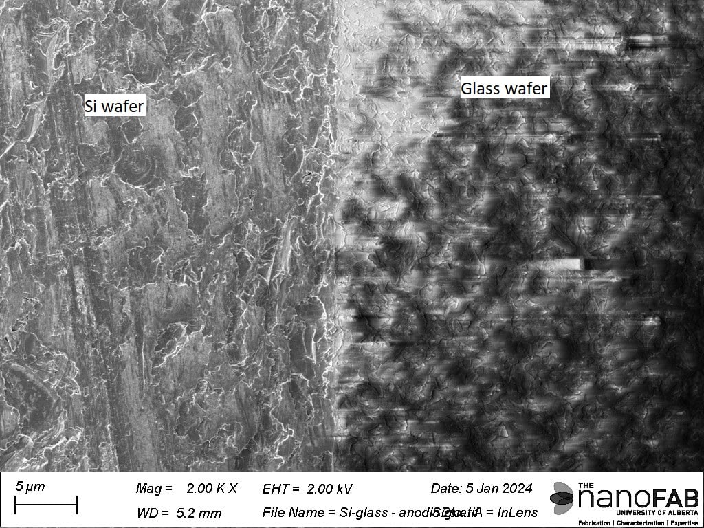 Cross-sectional SEM (left) and TEM (right) images of bonding interface.