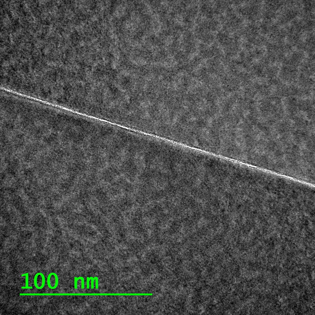 TEM images of the bonding interfaces of silicon wafers after a low-temperature (250 °C) anneal performed in the AWB-04 chamber without breaking vacuum. The thin amorphous native SiO2 layer can be seen along the interface.
