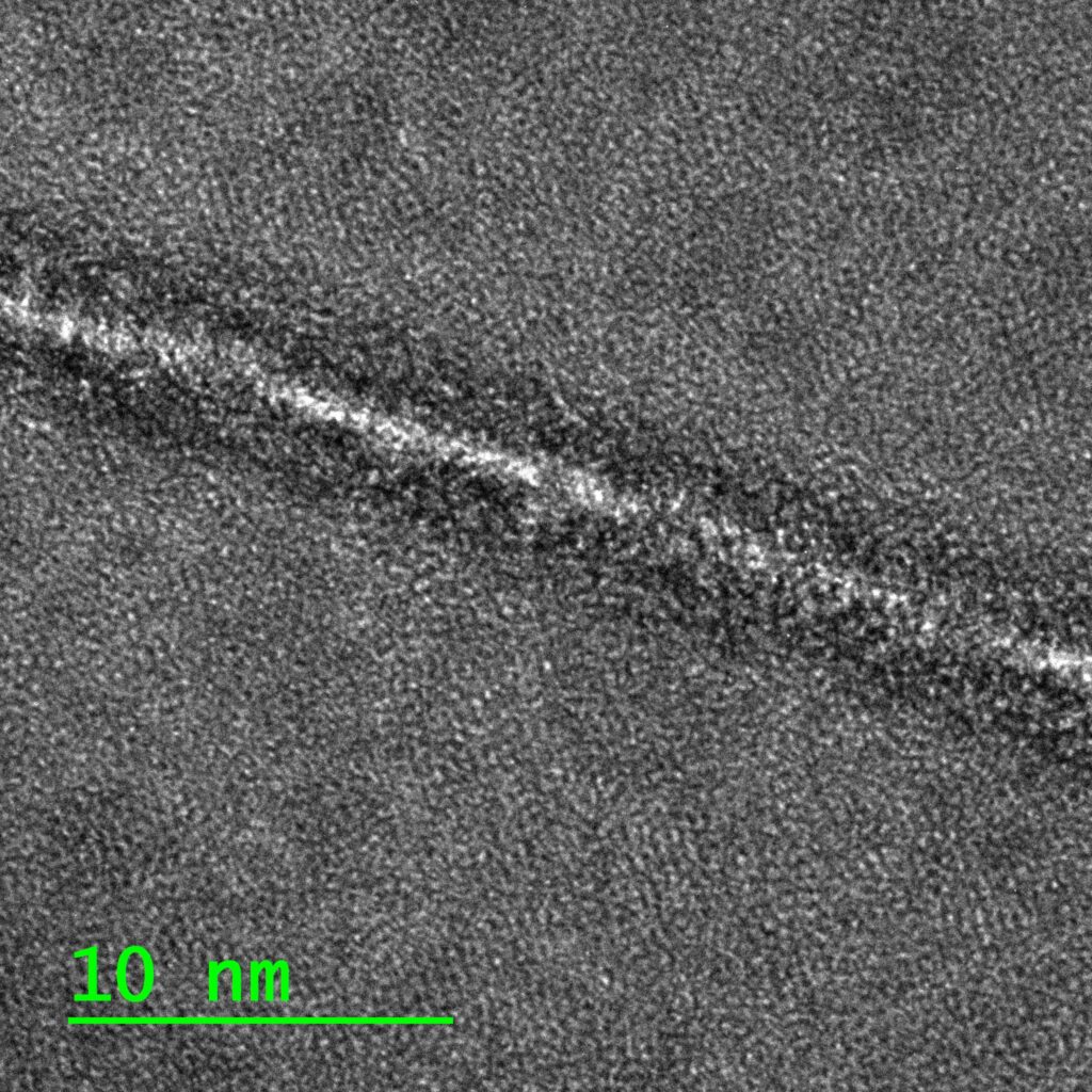 TEM images of the bonding interfaces of silicon wafers after a high-temperature (1100 °C) anneal performed in Tystar General Anneal (Tube 6). The thin amorphous native SiO2 layer can be seen along the interface, but has diffused into the bulk Si layer.