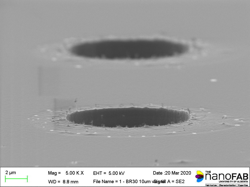 Stripping process: Branson Barrel Etcher - 30 min O₂ plasma Structure: 10 µm vias