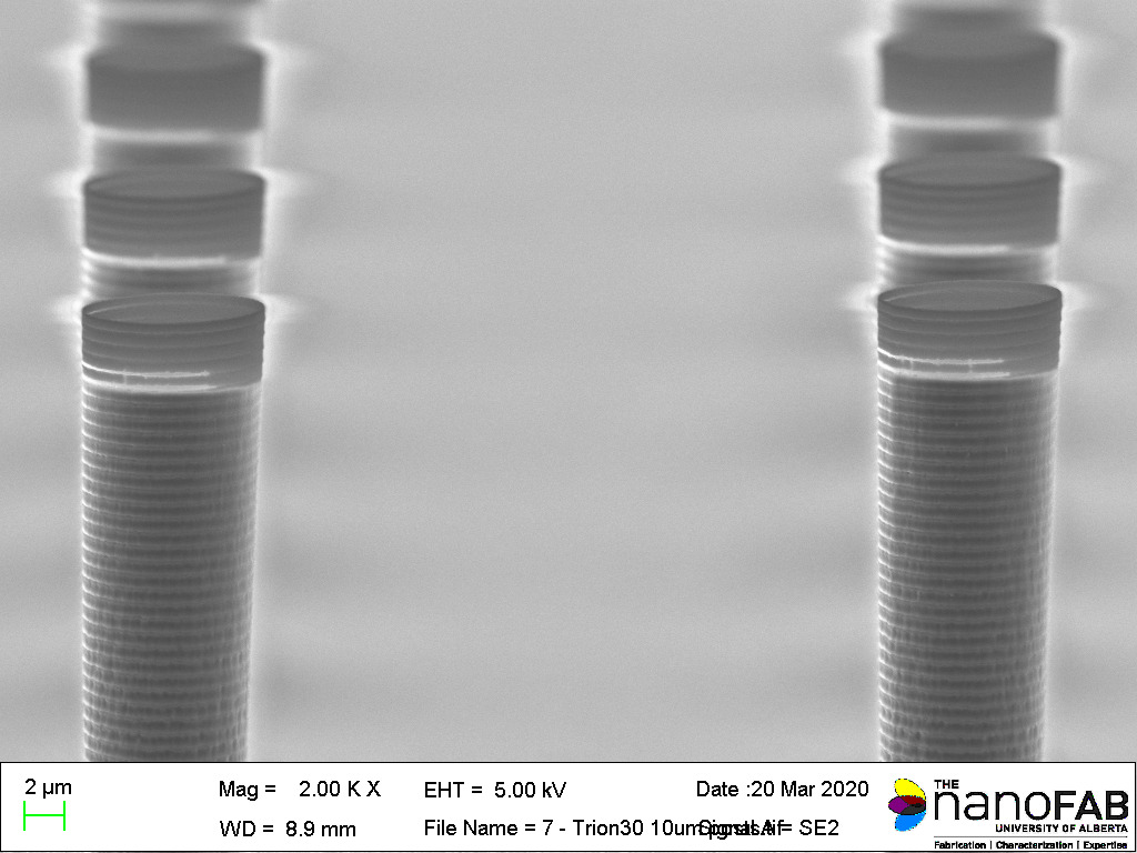 Stripping process: Trion (RIE) - 30 min O2 stripping recipe Structure: 10 µm posts